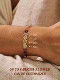 Custom Minimalist Adjustable 1-8 Birth Flowers Bracelet with Leather Rope, Dainty Flower Charms Bracelet, Birthday/Mother's Day Gift for Her birthday flower