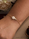 Bridal Jewelry, Simple Mother of Pearl Flower Bracelet, Diamond Leaf Bracelet, Wedding Gift, Dainty Bracelet, Bridesmaid Gift, Bride Jewelry wedding flower