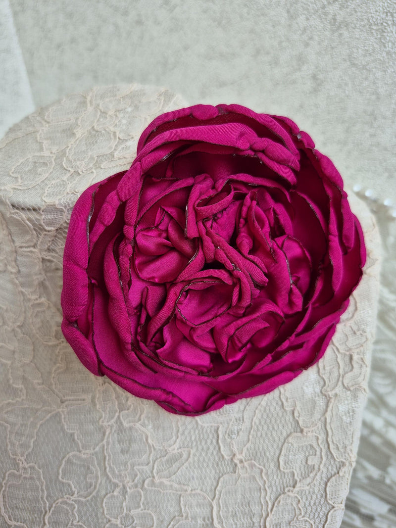 Deep Pink Silk Flower Brooch - Fabric Peony Pin - Boho Corsage silk flower
