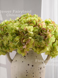 3 Stems Dried Look Hydrangea Bundle - Artificial Flower - Green silk flower