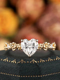 Heart Shape Floral Moissanite Engagement Ring, 14K Yellow Gold Diamond Rose Flower Promise Ring Twig Leaf Anniversary Ring, 24K Gold Plated ANNIVERSARY