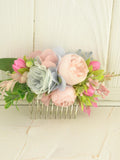 Pink fower comb Light blue floral hair comb Bridal headpiece boho Rustic wedding hand corsage prom boutonniere for boys wedding flower
