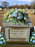Blue cemetery arrangement, gravestone blue flowers, memorial decoration, cemetery flower vase, artificial flowers for grave, memorial flower FLOWER DELIVERY