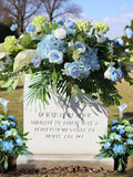 Blue grave faux flowers, memorial flowers, blue cemetery arrangement, memorial flower decor, grave blue decorations, flowers for cemetery sympathy flower