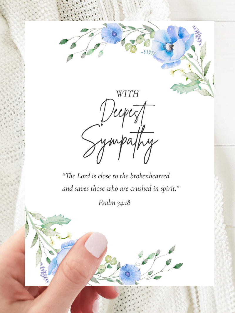 Christian Sympathy Card: Watercolor Floral Bible Verse (Printable 5x7) sympathy flower