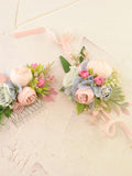 Blush flower hair comb Pink floral corsage for Women Rose hand corsage Peony floral boutonniere Pastel flower hair piece for Bride Wedding wedding flower