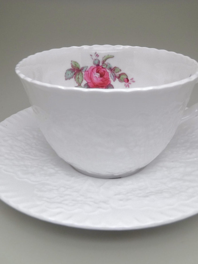 Spode Savoy Rose Teacup and Saucer: Pink Roses, Cabbage Leaf Design, English Bone China flower spore
