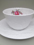 Spode Savoy Rose Teacup and Saucer: Pink Roses, Cabbage Leaf Design, English Bone China flower spore