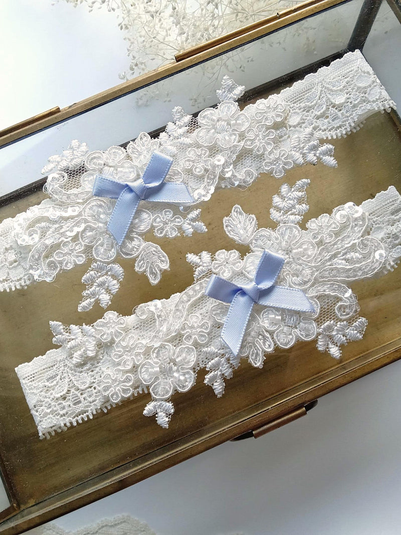 Light Blue Wedding Garter, Ivory Garter for Wedding, Single or Set, Flower Lace Garters, Wedding Garter Toss wedding flower