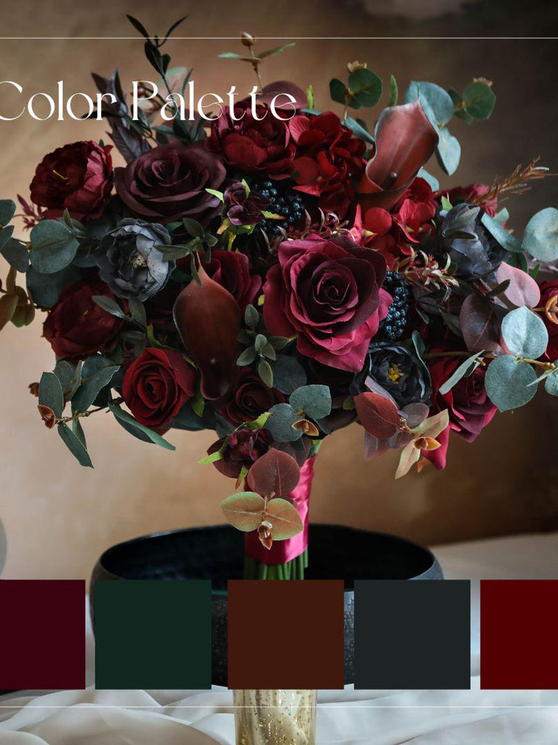 Burgundy Silk Flower Wedding Bouquet, Handmade in Canada Bouquet