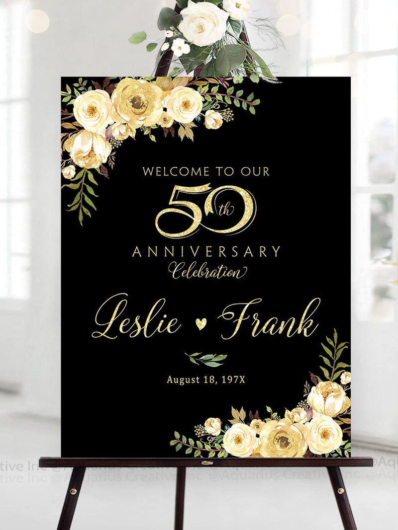 50th Anniversary Poster, Black and gold decorations, 50th Welcome Sign, 50th Anniversary invitation, 50th Anniversary sign, Digital Poster ANNIVERSARY