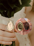 Bridal Bouquet Locket Charm ¥ Custom Birth Flower Engraved Locket ¥ Wedding Keepsake with Photo & Message ¥ Memorial Gift for Bride Bouquet