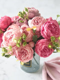 30cm Artificial Flowers with 5 Big Heads and 4 Buds Rose Pink Peony Silk Bouquet Faux Wedding Bouquet Home Indoor Table Centerpieces Decor FLOWER DELIVERY
