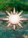 Vintage Round Shaped Opal Anniversary Ring Unique Gemstone Bridal Wedding Ring Delicate Sun Shaped Wedding Ring Handmade Rings For Women ANNIVERSARY