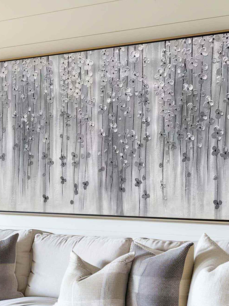 Large Textured Abstract Flower Canvas Art Gray & White Floral Painting Gray Textured Painting Modern Minimalist Painting for Living Room ANNIVERSARY