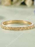 Solid Gold Wedding Ring Flower Engraved Wedding Band Straight Wedding Band for Her Vintage Anniversary Gifts Stackable Rings for Women wedding flower