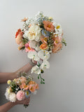 Pastel Bridal Bouquet Ð Peach, Ivory and Blue Roses & Greenery | Faux Wedding Flowers | UK Handmade wedding flower