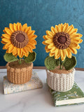 Mother's Day Sunflower Handmade Crochet flower Pot: Knitted Bouquet Gift for Mom, Grandma birthday flower