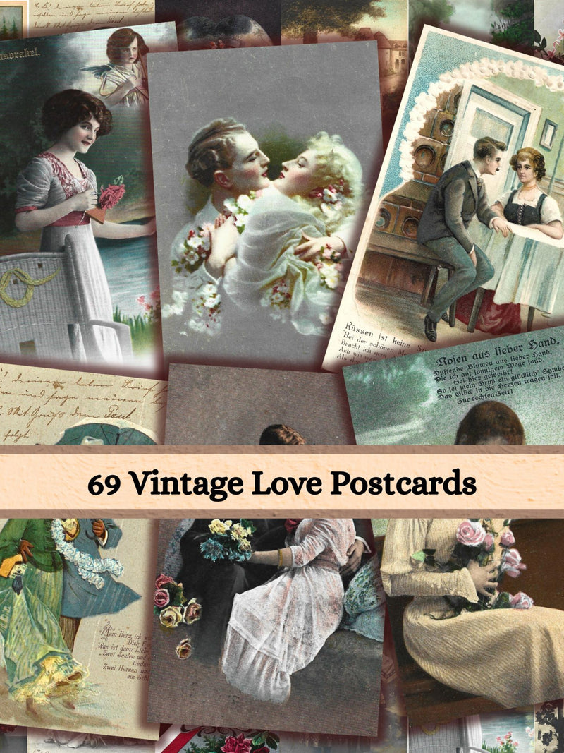Vintage Love Postcards Ð Timeless Romance Ephemera | Printable Antique Cards for Journals, Scrapbooking, Collage, Tags & Card Making Love Romance Flower