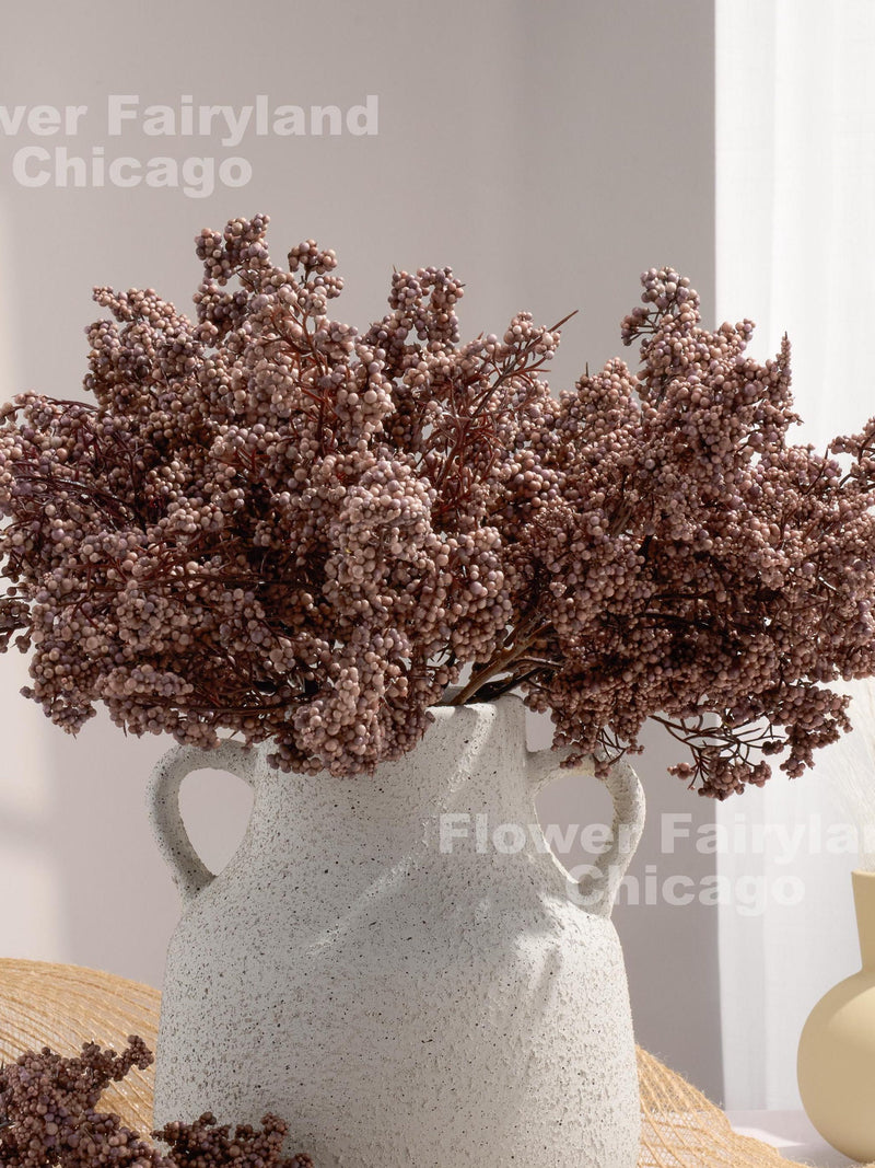 Faux Mini Berries Stem - Artificial Plant - Purplish Brown faux plants