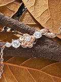 Dainty Moissanite Rose Bracelet - Two Tone Gold Flower Design Chain Bracelet - Romantic Wedding Anniversary Gift Jewelry by ManhattanBox ANNIVERSARY