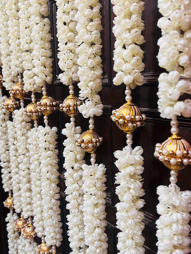Artificial Mogra Flower Garland: Gota, Pearl & Lotus Indian Wedding Decor house warming flower