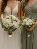 Sage & White Rose Bridal Bouquet: Rustic Boho Eucalyptus Wedding Bouquet