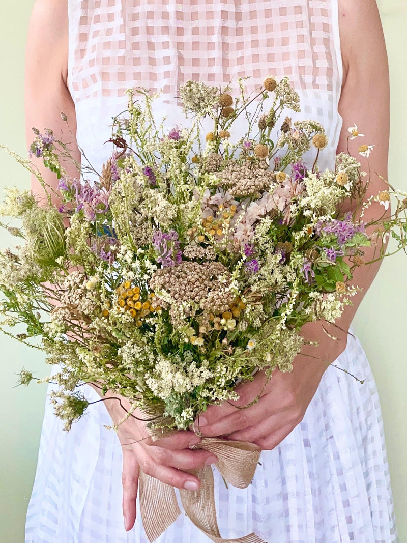 Handcrafted Dried Flower Wedding Set: Bouquet, Corsage, Boutonni�re & Crown Bouquet