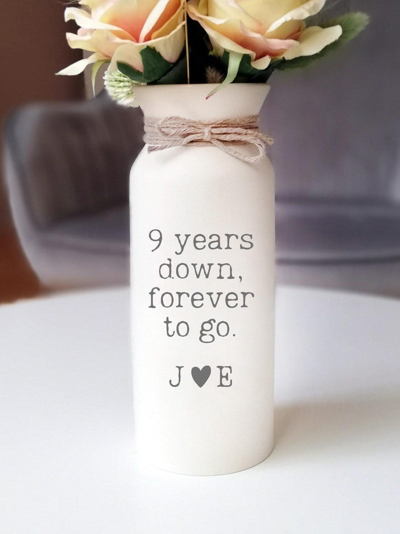 9 year wedding anniversary pottery gift for wife 9th her him man husband marriage flower vase ninth nine ceramic custom personalize ANNIVERSARY