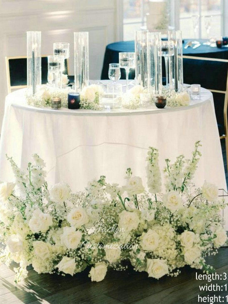 White Artificial Wedding Table Floral Arrangement, Silk Rose Baby's Breath Decor wedding flower