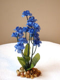 5.5 in. Royal BLUE Soft Silk Baby's Breath Small FLOWER  plant, Stone base silk flower