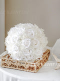 Preserved White Rose & Hydrangea Bridal Bouquet: Handmade Pearl Beaded Wedding Flowers Bouquet