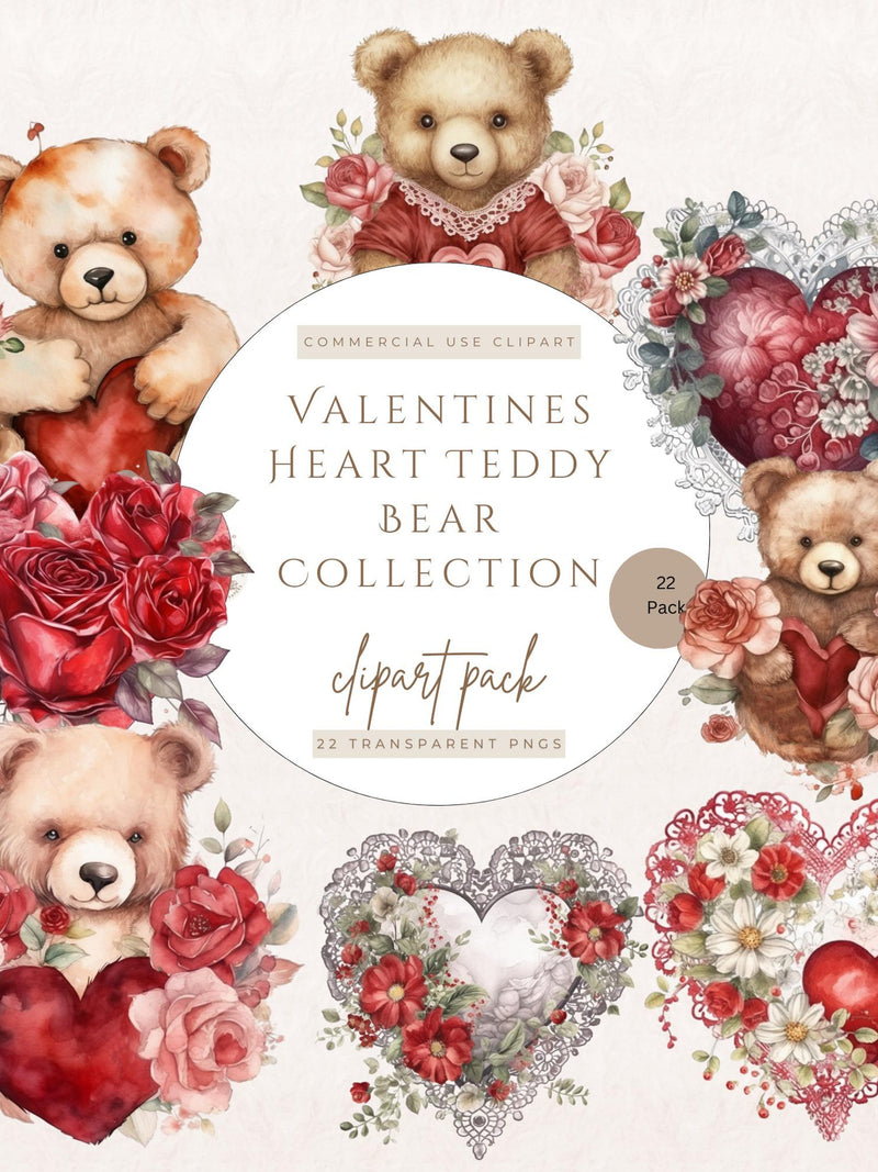 Valentines Day Flowers, Flower Clipart, Heart Teddy Bear, Romance Clipart, Wedding Clipart, Commercial Use, Card Making, Wedding Planner Love Romance Flower