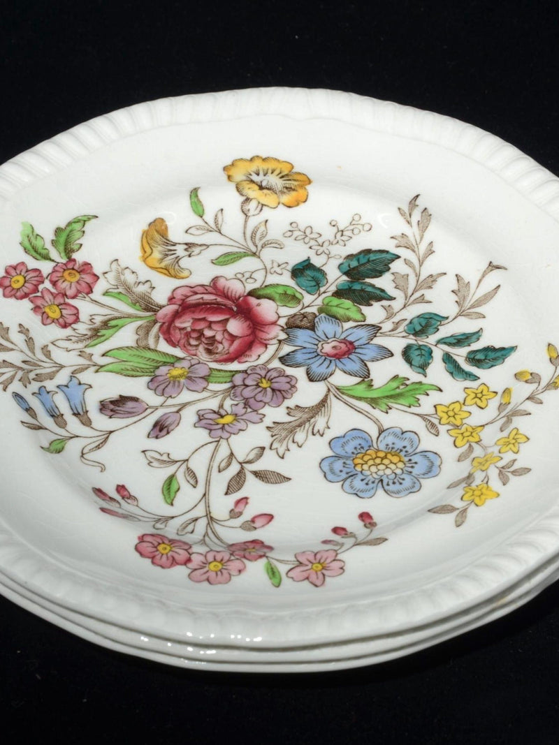 Copeland SPODE Romney set of 3 bread and butter plate 6.5" Bone china England transferware floral Gadroon Shape England CRAZING flower spore