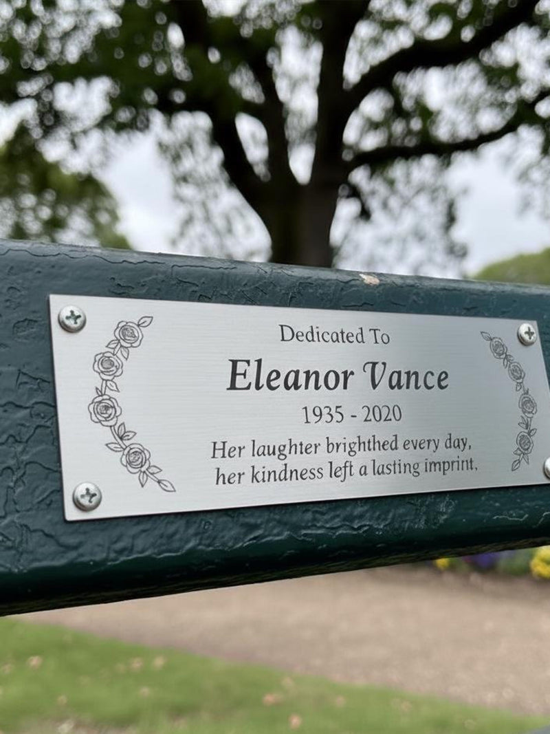 Engraved Memorial Bench Plaque, Custom Personalised Garden Plaque, Sympathy Gift, Tribute, Remembrance Sign, Metal Sign with Flowers sympathy flower