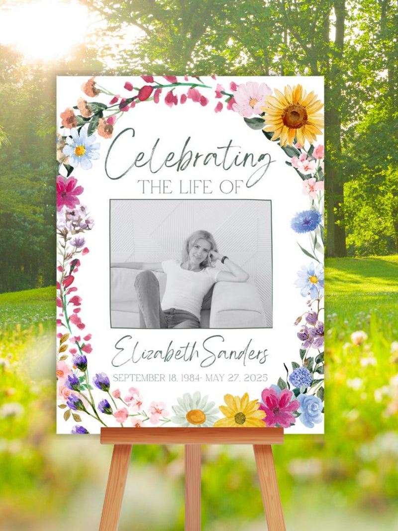 Wildflower Funeral Welcome Sign Celebration of Life Photo Poster Template Editable Memorial Service Welcome Table Floral Funeral Decoration sympathy flower