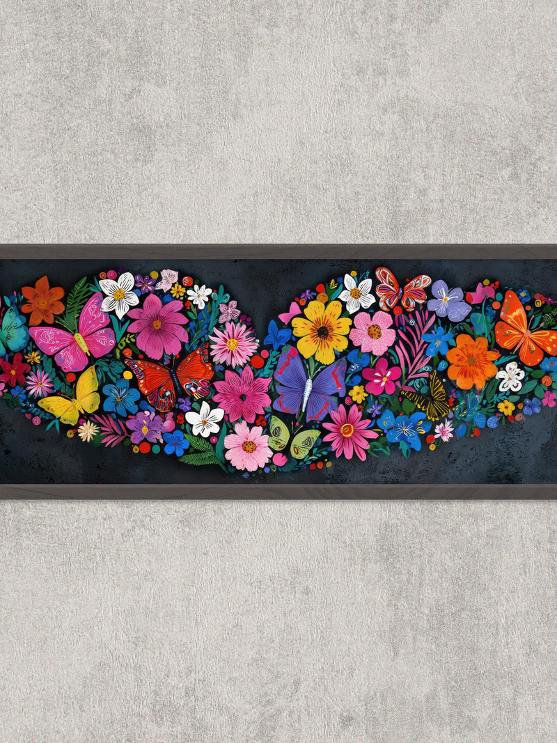 Butterfly Heart Panorama Art Print: Vibrant Floral Romance Love Romance Flower