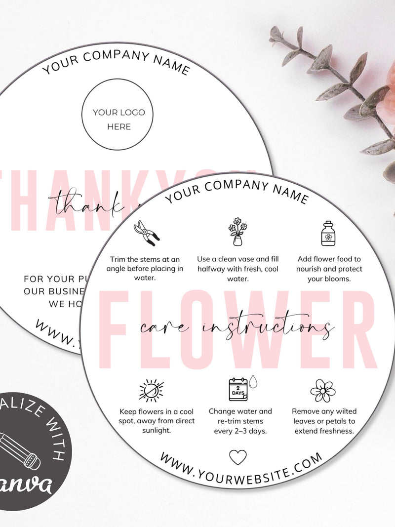 Flower Care Instructions Canva Template | Editable Delivery Tag & Printable Guide for Fresh Cut Flowers FLOWER DELIVERY