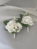 Handmade White Rose Boutonniere: Rustic Wedding Groomsmen Accessory wedding flower