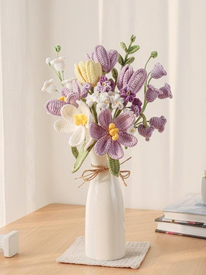 Crochet Flowers Bouquet in Vase: Everlasting Birthday Gift for Family and Holiday birthday flower