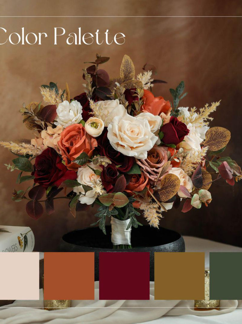 Rustic Burgundy Wildflower Bouquet, Autumn Artificial Wedding Flowers Bouquet