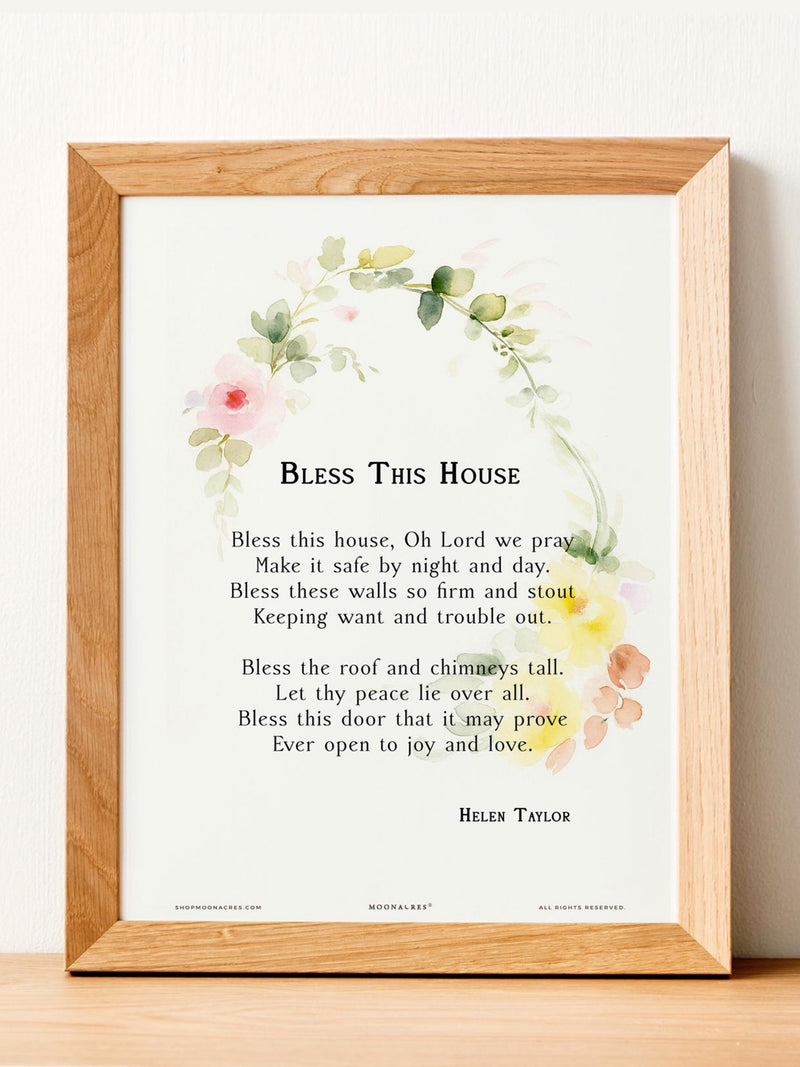 Bless This House Print | Watercolor Floral Christian Poem (Digital Download) house warming flower