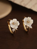 Mother of Pearl Flower Hoop Earrings,Dainty Floral Pearl Hoop Earrings,Gold Huggie Earrings,Bridal Earrings,Engagement Gifts,Bridesmaid Gift FLOWER DELIVERY