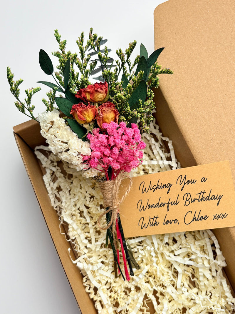 Stunning Birthday Gift for Her, Handmade Dried Flower Bouquet with Personalised Card, Lasting Birthday Keepsake, Floral Gift for Girls Women birthday flower