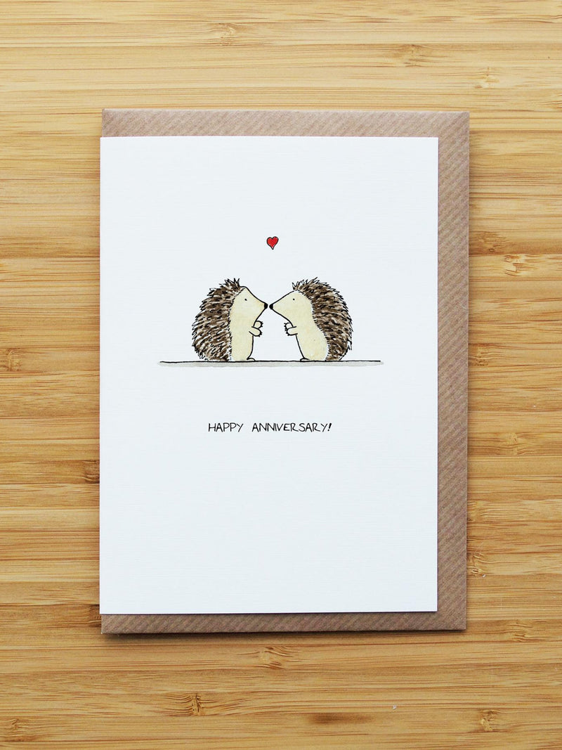 Anniversary Hedgehogs Card - Cute - Recycled Card ANNIVERSARY