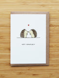 Anniversary Hedgehogs Card - Cute - Recycled Card ANNIVERSARY