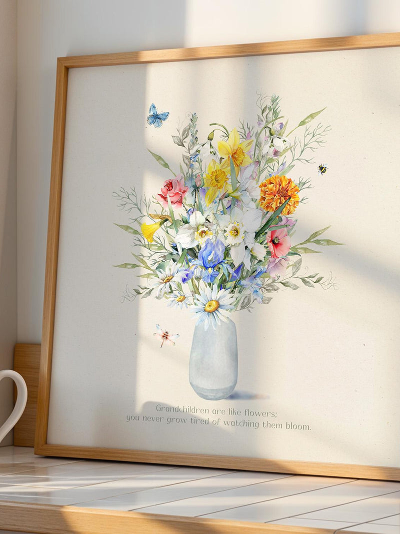 Personalized Birth Flower Bouquet Print: Watercolor Family Gift birthday flower