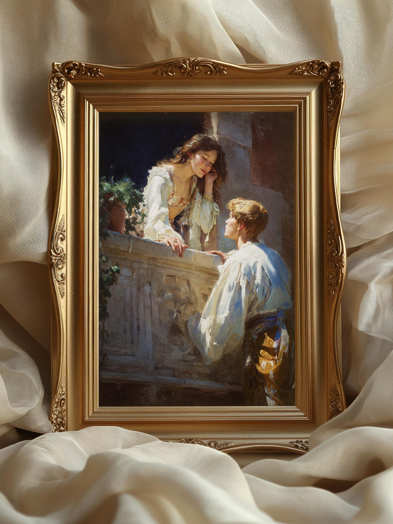 Romeo and Juliet poster: romantic renaissance couple, romantic painting print Love Romance Flower