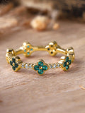 Clover Flower Full Eternity Wedding Ring, Emerald Floral Band, Unique anniversary Stacking Ring ANNIVERSARY