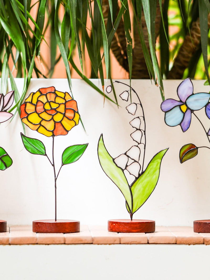 Personalized Birth Month Flower Stained Glass Suncatcher, Floral Garden Decor, Glass Art birthday flower